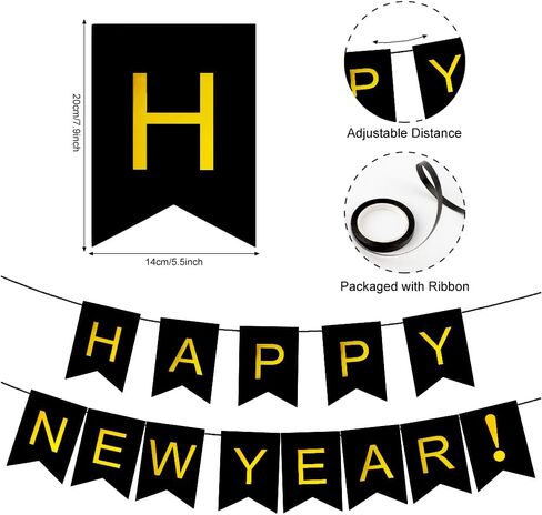 Happy New Year Banner For New Years Decorations 2025 Black Gold Happy New Year 2025 Banner Sign New Years Eve Decorations New Years Eve Party Supplies 2025 Happy New Year Decoration Nye New Year Decor in Saudi Arabia