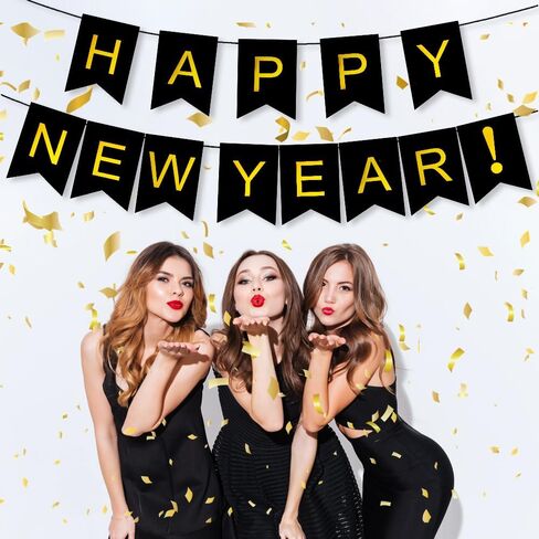 Happy New Year Banner For New Years Decorations 2025 Black Gold Happy New Year 2025 Banner Sign New Years Eve Decorations New Years Eve Party Supplies 2025 Happy New Year Decoration Nye New Year Decor in Saudi Arabia