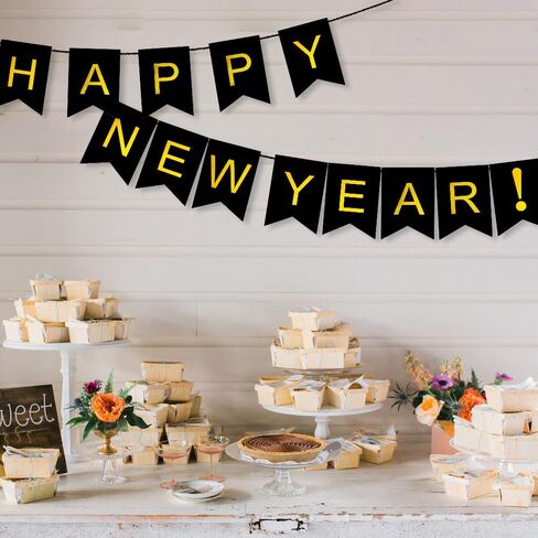 Happy New Year Banner For New Years Decorations 2025 Black Gold Happy New Year 2025 Banner Sign New Years Eve Decorations New Years Eve Party Supplies 2025 Happy New Year Decoration Nye New Year Decor in Saudi Arabia