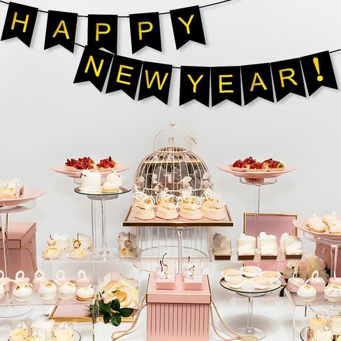 Happy New Year Banner For New Years Decorations 2025 Black Gold Happy New Year 2025 Banner Sign New Years Eve Decorations New Years Eve Party Supplies 2025 Happy New Year Decoration Nye New Year Decor in Saudi Arabia