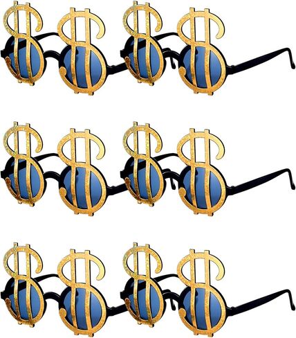 Bencailor 6 أزواج من النظارات الشمسية للهالوين الدولار علامة الذهب نظارات المال للبالغين نظارات شمسية مضحكة نظارات باردة على شكل علامة الدولار للحزب الهيب هوب صور الدعائم صالح زي تأثيري اللوازم in Kuwait