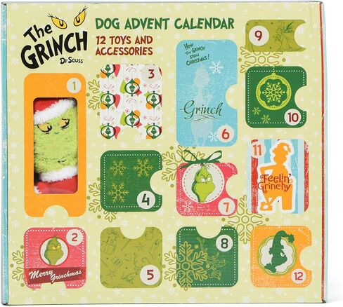 Dr. Seuss for Pets How the Grinch Stole Christmas Dog Advent Calendar with 12 Surprise Toys and Accessories, Dog Stocking Stuffers, Dog Christmas Gifts, Christmas Gifts for Dogs in Kuwait
