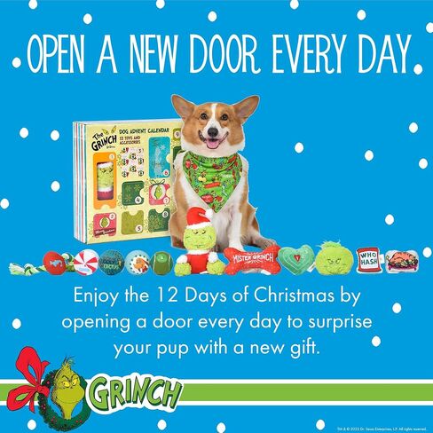 Dr. Seuss for Pets How the Grinch Stole Christmas Dog Advent Calendar with 12 Surprise Toys and Accessories, Dog Stocking Stuffers, Dog Christmas Gifts, Christmas Gifts for Dogs in Kuwait