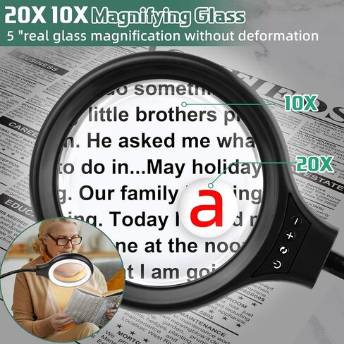 عدسة مكبرة كبيرة مقاس 20X 10X من NZQXJXZ مزودة بـ 36 مصباح LED وحامل مكبر مضاء بعنق معقوفة مرن مع 3 أوضاع ألوان، مصباح مكبر مكتبي بدون استخدام اليدين وقابل للتعتيم بدون خطوات للخياطة اليدوية للعمل الوثيق in Kuwait