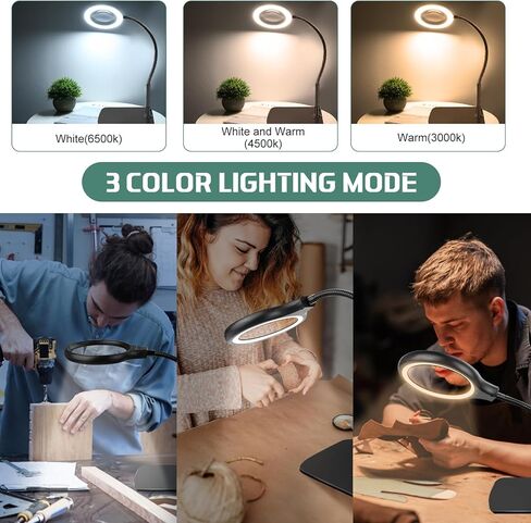 عدسة مكبرة كبيرة مقاس 20X 10X من NZQXJXZ مزودة بـ 36 مصباح LED وحامل مكبر مضاء بعنق معقوفة مرن مع 3 أوضاع ألوان، مصباح مكبر مكتبي بدون استخدام اليدين وقابل للتعتيم بدون خطوات للخياطة اليدوية للعمل الوثيق in Kuwait