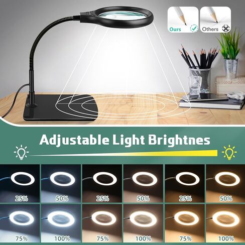 عدسة مكبرة كبيرة مقاس 20X 10X من NZQXJXZ مزودة بـ 36 مصباح LED وحامل مكبر مضاء بعنق معقوفة مرن مع 3 أوضاع ألوان، مصباح مكبر مكتبي بدون استخدام اليدين وقابل للتعتيم بدون خطوات للخياطة اليدوية للعمل الوثيق in Kuwait