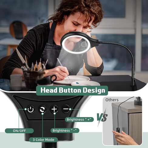 عدسة مكبرة كبيرة مقاس 20X 10X من NZQXJXZ مزودة بـ 36 مصباح LED وحامل مكبر مضاء بعنق معقوفة مرن مع 3 أوضاع ألوان، مصباح مكبر مكتبي بدون استخدام اليدين وقابل للتعتيم بدون خطوات للخياطة اليدوية للعمل الوثيق in Kuwait