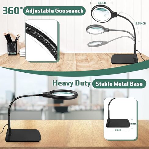 عدسة مكبرة كبيرة مقاس 20X 10X من NZQXJXZ مزودة بـ 36 مصباح LED وحامل مكبر مضاء بعنق معقوفة مرن مع 3 أوضاع ألوان، مصباح مكبر مكتبي بدون استخدام اليدين وقابل للتعتيم بدون خطوات للخياطة اليدوية للعمل الوثيق in Kuwait