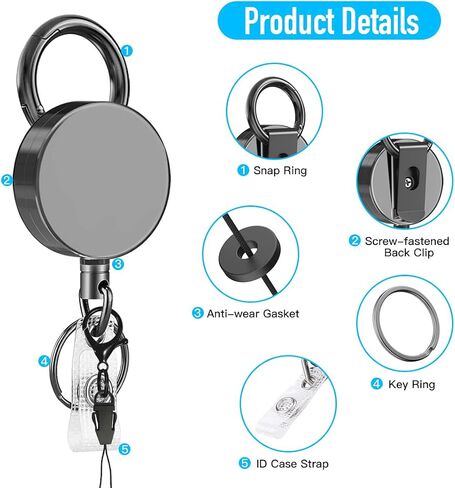 Heavy Duty Metal Retractable Badge Reels, ID Badge Holder with Belt Clip Key Ring, Retractable Metal Keychain Badge Holder, 1 Pack in Saudi Arabia