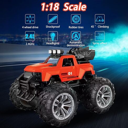 سيارة التحكم عن بعد RC سيارات السباق 2.4 جيجا هرتز LED Light Kids Toys 4WD Off Road RC Stunt Car، 70+ دقيقة من اللعب، جميع التضاريس الصخرية الزاحفة، لعبة مركبة للأولاد والبنات والكبار (أحمر) in Saudi Arabia