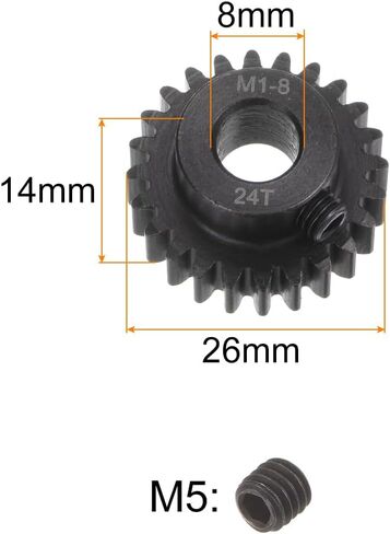 uxcell Mod 1 24T Pinion Gear 8mm Bore Hardened Steel Motor Rack Spur Gear for RC Car Truck Gear Drive in Saudi Arabia