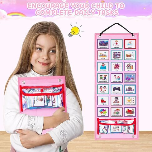 Visual Schedule for Kids Chore Chart, 3 in 1 Daily Responsibility Chart Board for Kids, Christmas Gift Daily Calendar and Progress Chart, 70 Behavior Learning Cards for Autistic Kids in Saudi Arabia