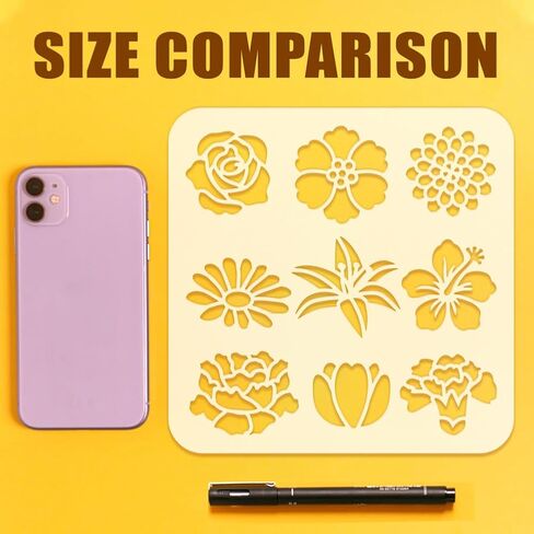 FINGERINSPIRE 3Pcs Combination Flowers Painting Stencil 7.9x7.9inch PET Plants Themes Spraying Stencil Reusable Hibiscus Rose Dahlia Daisy Pattern Wall Stencil Lily Tulip Carnation Template for Wall in Saudi Arabia