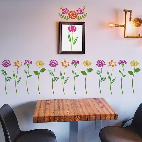 FINGERINSPIRE 3Pcs Combination Flowers Painting Stencil 7.9x7.9inch PET Plants Themes Spraying Stencil Reusable Hibiscus Rose Dahlia Daisy Pattern Wall Stencil Lily Tulip Carnation Template for Wall in Saudi Arabia