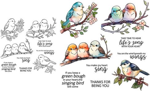 LZBRDY Birds on Branch Flower Leaves Thanks Life Song Wishes Words Stamps and Dies Set for Scrapbooking and Card Making in Kuwait