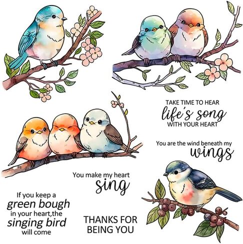 LZBRDY Birds on Branch Flower Leaves Thanks Life Song Wishes Words Stamps and Dies Set for Scrapbooking and Card Making in Kuwait