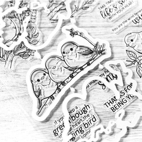 LZBRDY Birds on Branch Flower Leaves Thanks Life Song Wishes Words Stamps and Dies Set for Scrapbooking and Card Making in Kuwait