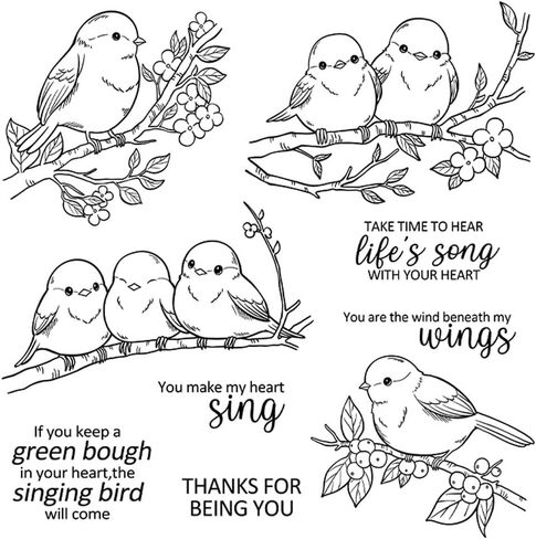 LZBRDY Birds on Branch Flower Leaves Thanks Life Song Wishes Words Stamps and Dies Set for Scrapbooking and Card Making in Kuwait