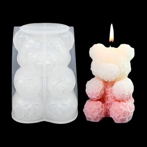 Zayookey Rose Bear Candle Mold for Epoxy Resin 3D bear Candle Making Resin Mold Animal Soap Silicone mold Teddy Bear Casting Mould for DIY Aromatherapy Wax Candle Soap in Kuwait