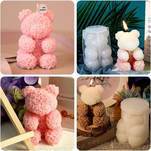 Zayookey Rose Bear Candle Mold for Epoxy Resin 3D bear Candle Making Resin Mold Animal Soap Silicone mold Teddy Bear Casting Mould for DIY Aromatherapy Wax Candle Soap in Kuwait