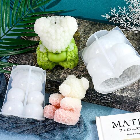 Zayookey Rose Bear Candle Mold for Epoxy Resin 3D bear Candle Making Resin Mold Animal Soap Silicone mold Teddy Bear Casting Mould for DIY Aromatherapy Wax Candle Soap in Kuwait