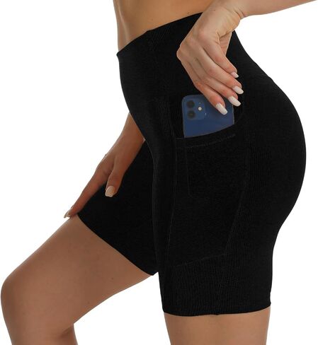 HOKOYI Women's High Waisted Spandex Biker Shorts 7" Gym Compression Shorts with Pockets Workout Running in Kuwait