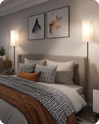 2 Pack Floor Lamp, Pole Lamp with Foot Switch, Modern Standing Lamp Lampshade, Minimalist Freestanding Lamp (Bulb Not Included), for Living Room, Bedroom Office, Black and Beige E07LDP205 in Saudi Arabia