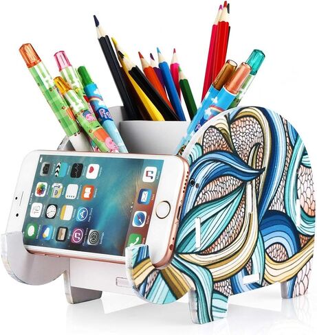 COOLBROS Elephant Pencil Holder With Phone Holder Desk Organizer Desktop Pen Pencil Mobile Phone Bracket Stand Storage Pot Holder Container Stationery Box Organizer (Indian elephan) in Saudi Arabia