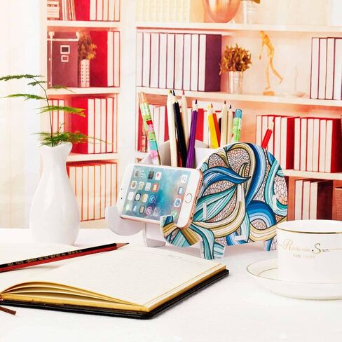 COOLBROS Elephant Pencil Holder With Phone Holder Desk Organizer Desktop Pen Pencil Mobile Phone Bracket Stand Storage Pot Holder Container Stationery Box Organizer (Indian elephan) in Saudi Arabia