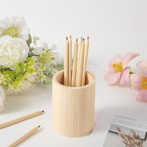 Pen Cup Holder 12pcs Pine Pen Holder 3.1X3.1X3.9in Pencil Holder Multipurpose Pencil Cup Wooden DIY Pen Holder Desktop Organizer for Office Home (12) in Saudi Arabia