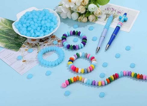 LAIDANLA 150PCS Black Silicone Lentil Beads,12mm Silicone Beads Bulk Silicone Abacus Beads for Keychain Bracelet Necklace Crafts Pen Making Loose Spacer Beads in Kuwait