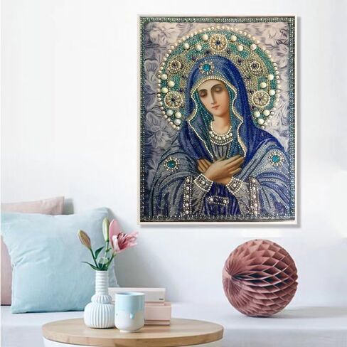 Generic DIY 5D المسيحية الماس الفن مجموعات الرسم للبالغين، مريم العذراء جولة كاملة الحفر عبر غرزة التطريز مجموعات لهدايا ديكور الحائط المنزل (12 × 16 بوصة / 30 × 40 سم)، أزرق in Kuwait