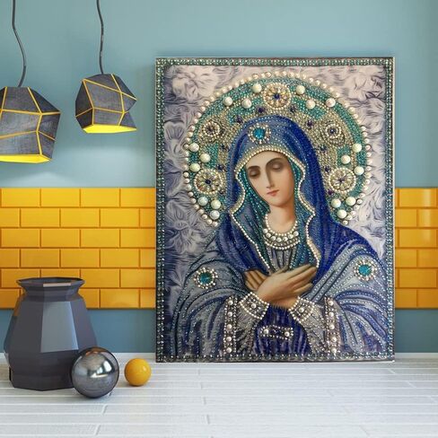 Generic DIY 5D المسيحية الماس الفن مجموعات الرسم للبالغين، مريم العذراء جولة كاملة الحفر عبر غرزة التطريز مجموعات لهدايا ديكور الحائط المنزل (12 × 16 بوصة / 30 × 40 سم)، أزرق in Kuwait