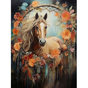 SKRYUIE 5D Diamond Painting Kits Horse for Adults Full Round Drill, DIY Paint with Diamond Art Kits for Adults Crystal Cross Stitch Art Craft Wall Office Decor 12x16 inch / 30x40 cm B2254