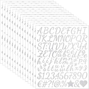 1440 قطعة من 15 ورقة من ملصقات الحروف اللامعة مقاس 1 بوصة صغيرة ذاتية اللصق أرقام الأبجدية من الفينيل لسجل القصاصات DIY زجاجات الحرف اليدوية وصندوق البريد وعلامة الباب وغطاء التخرج وديكور الفصل الدراسي (فضي) in Kuwait