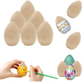 Small Unpainted Wooden Eggs, Standable Natural Wood Eggs, Wooden Easter Eggs, Perfect for Easter Crafts, Décor and Egg Hunts in Carton, 2.1" Inches (6-Pack)