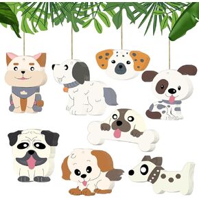AOCEAN 40 Pcs Unfinished Wooden Dog Cutouts - 8 Styles DIY Craft Shapes for Creative Projects Dog Lover DecorationsAnimal-Themed Ornaments with Twine Ready for Painting and Personalizing