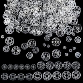 120 Sets Plastic Snaps, 7.5mm 12.5mm 15mm 20mm Clear Plastic Snaps for Fabric Fasteners Buttons Transparent Invisible Sew on Snaps for Sewing Clothing DIY Craft