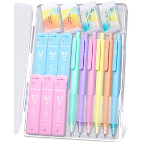 Mechanical Pencil Set, 6 Pcs Pastel Mechanical Pencils 0.7mm & 0.5mm with 6 Tubes of HB Lead Refill and 4 Erasers, Cute Aesthetic School Supplies for Writing Drawing Sketching Drafting