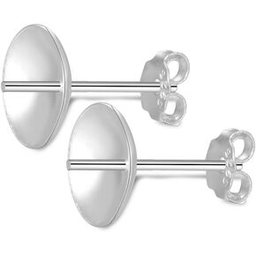 Adabele 100pcs Hypoallergenic Stud Earring Posts Findings Silver Plated Brass 8mm Setting Pearl Cup with 100pcs Earnut Backs for Earrings Making CF219-8