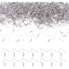 Pandahall 200pcs 304 Stainless Steel French Earring Hooks Loops with Coil Cross Fish Ear Wire Findings for DIY Dangle Earring Jewelry Making 20x18mm