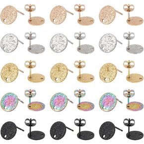 UNICRAFTALE 30pcs 5 Colors Textured Round Stud Earring Hypoallergenic Stainless Steel Earring Component with Ear Nuts for DIY Jewelry Making 0.8mm Pin