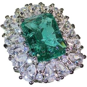 925 sterling silver all diamond square emerald CZ diamond eternal marriage Cubic Zirconia Rings Diamond Rings for Women Jewelry Findings Earring Backs Findings (US Code 7)