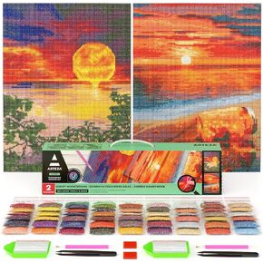 Arteza 5D Diamond Painting Kit, 2-Pack, Daisies & Sunflowers, Full-Drill Diamond Art for Adults, 12 x 16 Inches Canvases, Round Rhinestones, & Painting Accessories, Bead Art Craft Supplies