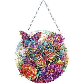 LYENYI Diamond Art Painting Kit Butterfly, Flowers Gem Painting Craft Kit for Adults, DIY Special Diamond Ornament, Diamonds Painting Pendant Kit 7.4x7.5inch Diamonds Ornament Kit for Adults