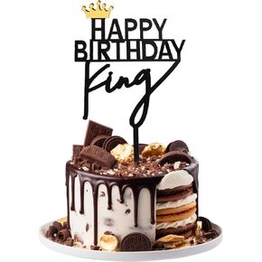 Happy Birthday King Cake Topper King Happy Birthday Cake Topper Gold Crown Acrylic Happy Birthday Cake Toppers Birthday Party Cake Decoration Supplies