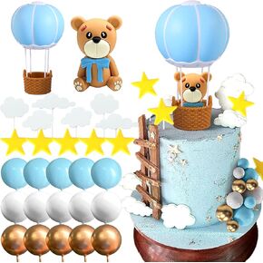LaVenty Blue Baby Shower Cake Topper Hot Air Balloons Cake Decoration Bear Cake Decoration Baby Bear BBaby Shower Birthday Cake Decoration