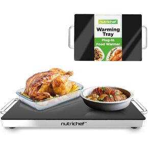 Nutrichef Electric Hot Plate Tray Dish Warmer with Black Glass Top - Ideal for Home, Buffets, Parties, Kitchens & Restaurants - Warming Tray for Food - Tortilla Warmer - Dimensions: 16.5 x 11