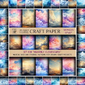 Scrapbook Paper (30 pages 12"x12") Heavenly Cloudscapes: Magical Skies and Ethereal Patterns for Dreamy Craft Projects FLONZ Vintage Styled Double Sided Paper Pad for Craft Cardmaking