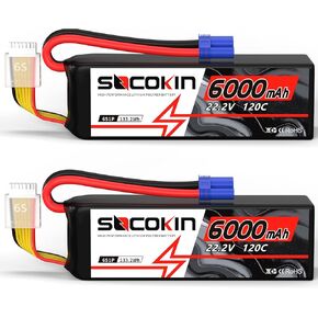 6S Lipo Battery 22.2V 120C 6000mAh with EC5 Connector Plug Soft Case Lipo Battery for RC Car Airplane Quadcopter Helicopter Truck Boat Hobby (2 Packs)